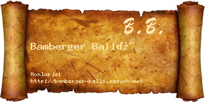 Bamberger Balló névjegykártya
